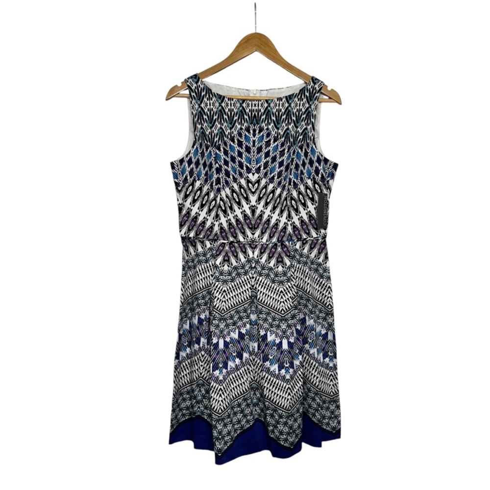 NWT Covington Sleeveless A Line Dress Size 10 White and Blue